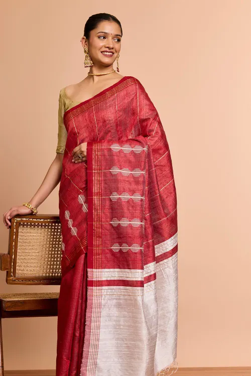 Hand Woven Handloom Raw Silk Saree with Rich Traditional Texture